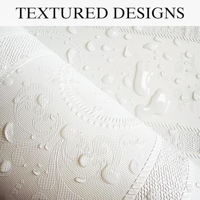 White 3D Embossed Textured Peel Stick Wallpaper 17.3"x400" | Removable Renter Friendly Contact Paper, Waterproof Self Adhesive Wallpaper for Bedroom, Bathroom, Decor,48 sq.