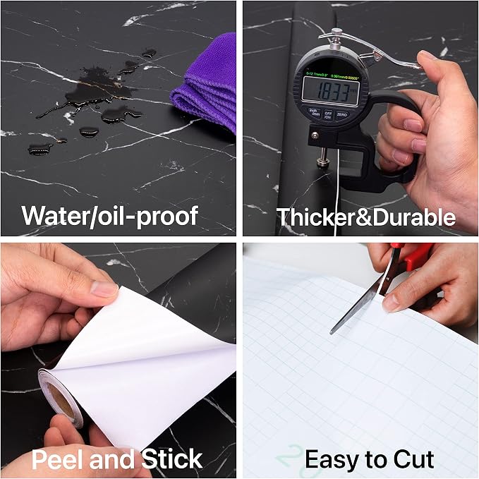 practicalWs 11.8"×78.7" Black Marble Contact Paper Matte Peel and Stick Kitchen Countertops Paper Black and White Self Adhesive Removable Waterproof Wallpaper for Cabinet Covers