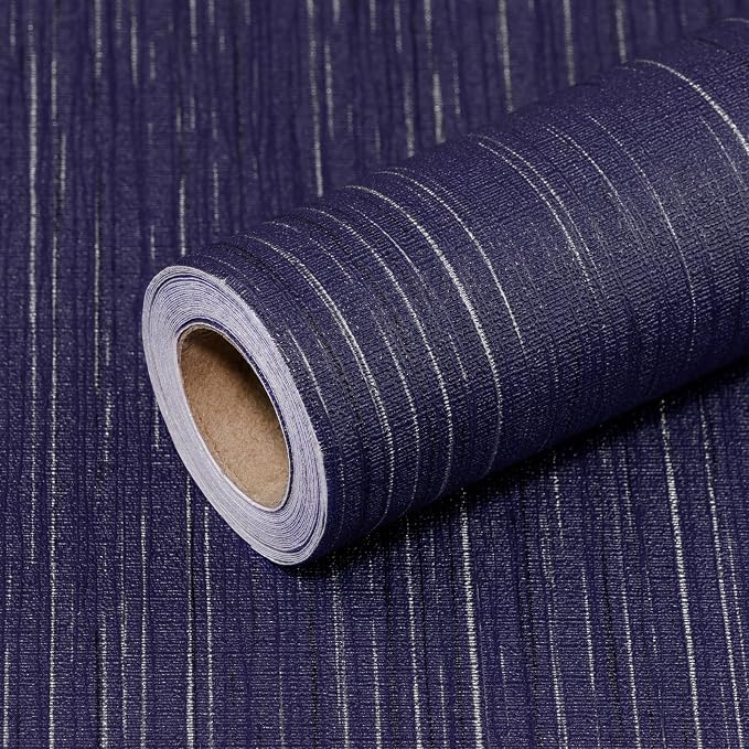 Navy Blue Grasscloth Peel and Stick Wallpaper Vintage Texture Removable Waterproof Wallpaper for Room Walls, Cabinets, Furniture, Drawers, Desk A Set of 15.7"x300"