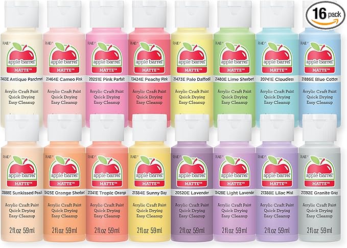 Apple Barrel, Acrylic Paint Set, 16 pc - 2 oz Bottles, Pastel Perfection, Perfect for DIY Arts and Crafts Projects