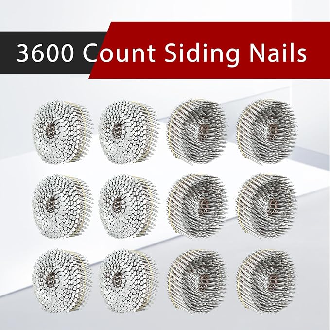 findmall 1-1/2 Inch 3600 Count Siding Nails 15-Degree Wire Collated Coil Full Round Head Hot-Dipped Galvanized Siding Nails