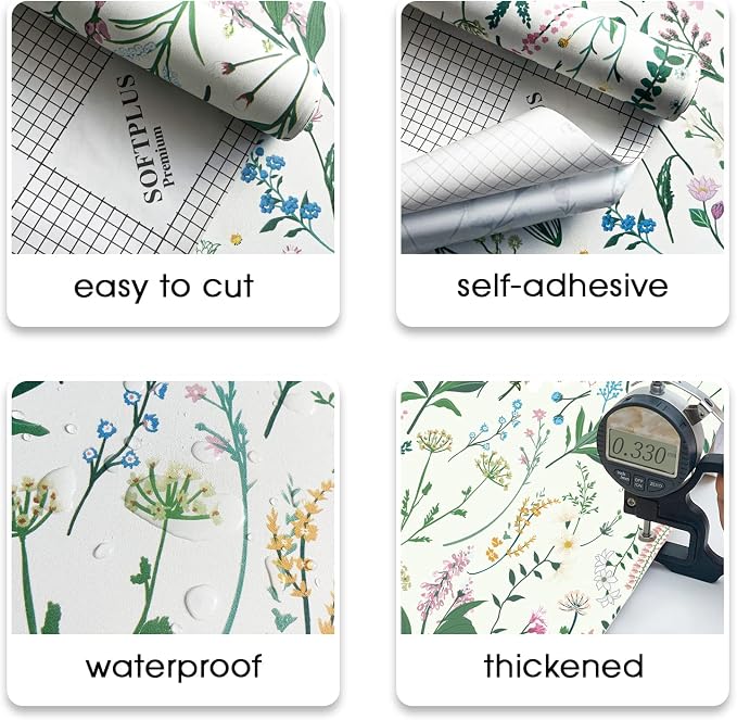 17.3'' x 118.1" Floral Peel and Stick Wallpaper Vinyl Wallpaper Flower Vintage Vinyl Peel and Stick Wall Paper for Kitchen Cabinet Furniture Renter Friendly (Covers 14.2 Sq Ft)