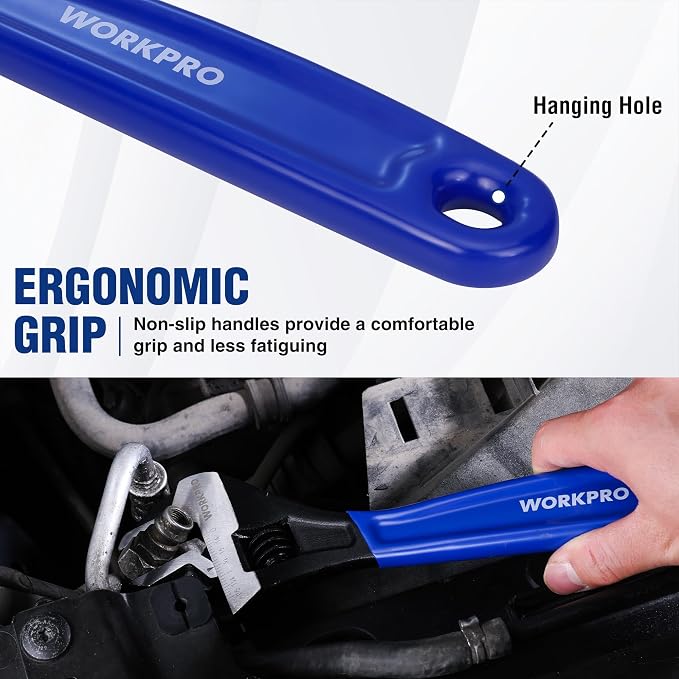WORKPRO 12-Inch Adjustable Wrench, Wide Jaw Cr-V steel Wrench | Black Oxide Finish, Metric & SAE Scales,Ideal for Home Repairs, Garage, Workshop and DIY Applications