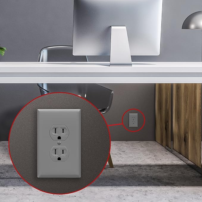ENERLITES Duplex Receptacle Wall Plate, Electrical Outlet Covers, Gloss Finish, Mid-Size 1-Gang 4.88" x 3.11", Polycarbonate Thermoplastic, UL Listed, 8821M-GY-10PCS, Gray, 10 Pack, 10 Count