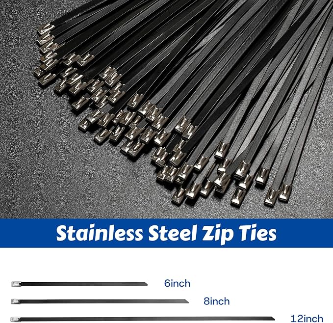 Metal Zip Ties, Stainless Steel Cable Tie Gun Set with 300pcs Metal Zip Tie Heavy Duty Outdoor Adjustable Fastening Cutting Tie Tool Sets for Chain Link Fence, Exhaust Pipe, Farms, Poultry Fence
