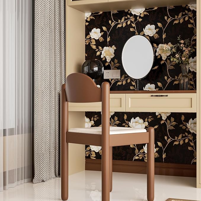 Vintage Dark Black Golden Floral Wallpaper Peel and Stick 17.5"x787" | Self Adhesive/Removable/Waterproof/Thick Vinyl Extra Long Contact Paper for Bathroom Bedroom Shelf Cabinet Drawer,Prepasted