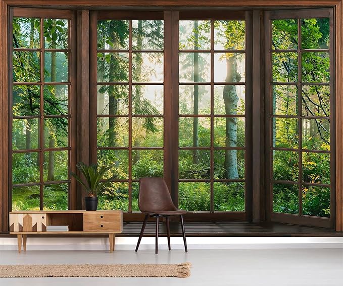 YQWDMX - 3D Green Forest Peel and Stick Wallpaper Window Mural for Bedroom ZY06 L
