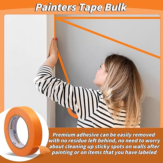 Oleitodh 15 Rolls Orange Painters Tape Bulk 1 inch x 825 Yards, Painters Masking Tape No Residue Wall Painting Tape Artist Tape Trim Edge Finishing Tape for Wall Painting Decoration DIY Supplies