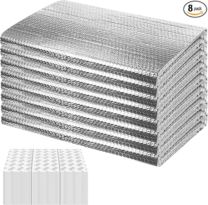 8P Garage Door Insulation Kit Panels 6MM 10x8FT for Single Garage Door, Pre-Cut Bubble Reflective Aluminum Foil Sheet 120 Tape, DIY Install Temperature Control Block Summer Heat & Winter Cold (24x60)