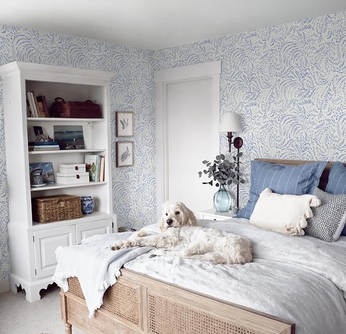 Heroad Peel and Stick Wallpaper Boho Blue Contact Paper Modern Botanical Wall Paper Waterproof Self Adhesive Removable Wallpaper for Bathroom Bedroom Kitchen Living Room Vinyl 17.3"x78.7"