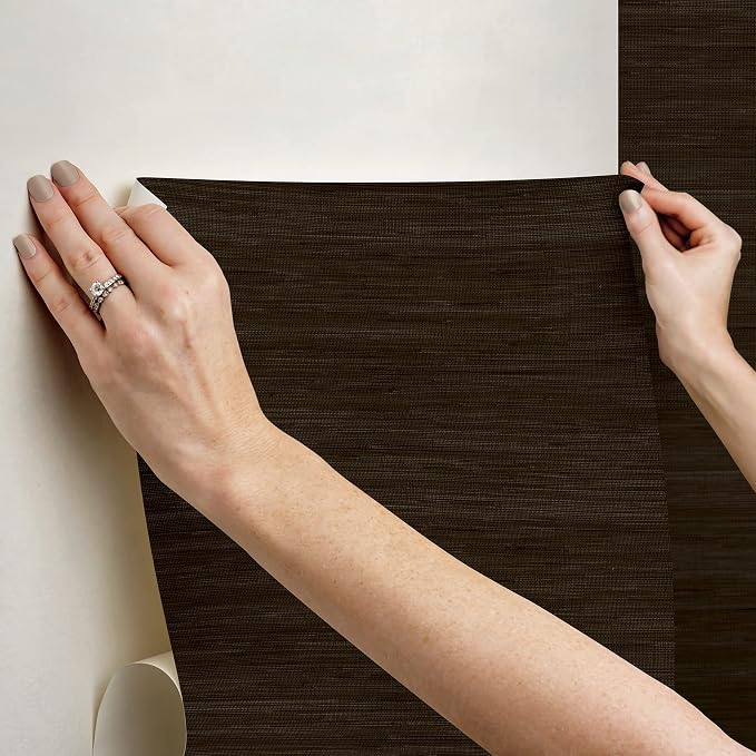NuWallpaper x Society Social Brown Classic Faux Grasscloth Peel & Stick Wallpaper, SSS6010