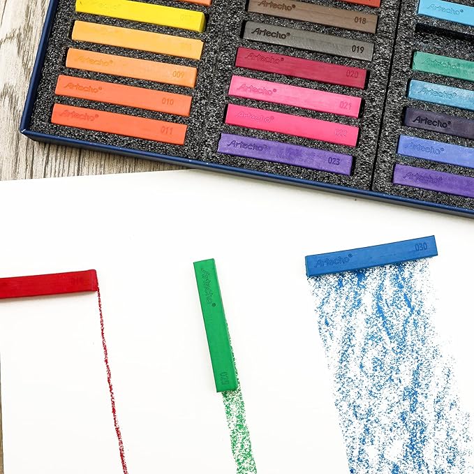 Artecho 48pcs Soft Pastels, 46 Colors Including 4 Fluorescent Colors, Extra Free Black & White, Square Chalk for Drawing, Blending, Layering, Shading, Pastels Art Supplies