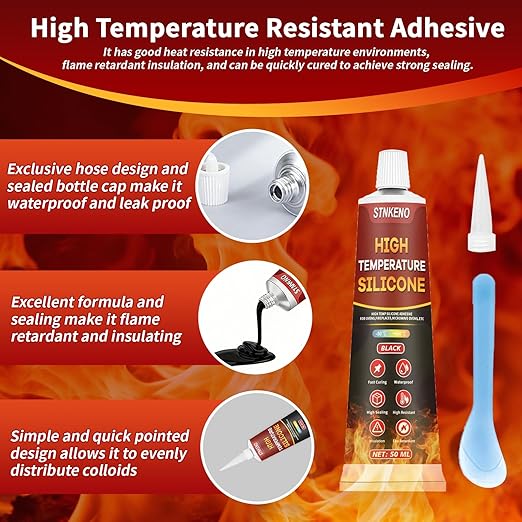 High Temperature Glue, Black Silicone Adhesive - 3.53 Oz Heat Resistant Glue for Ovens, High Temp Silicone Sealant for Microwave, Fast Curing, Insulation and Waterproof, 2 Pack, 100ML