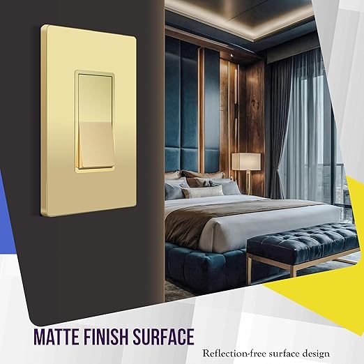 ENERLITES Elite Series Decorator Switch with Screwless Wall Plate, Paddle Light Switch, 3-Way or Single Pole, 3 Wire, Grounding Screw, Residential Grade, 15A 120V, UL Listed, 93150-GDWP5P (5 Pack)
