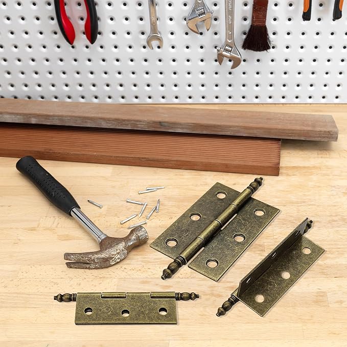 4Pcs Antique Bronze Folding Butt Hinges, Vintage Brass Hinges for Cabinet, Door, Window, Wooden Box, Chest, Cupboard, Furniture Hardware, Size 2.5" x 1.69"