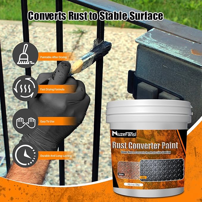 2-in-1 Rust Converter & Metal Primer, 70.5 oz Rust Converter Paint, Rust Treatment for Metal, Black Rust Inhibitor Paint, Corrosion Inhibitor for Automotive, Marine, Tools, Heat Resistant, Metal