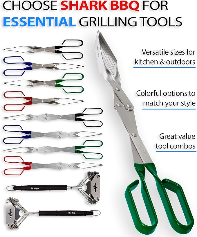 Grill Tongs for Steaks - 2-Pack 17" & 13" Professional Kitchen and Outdoor Grilling Utensil Set (Green)