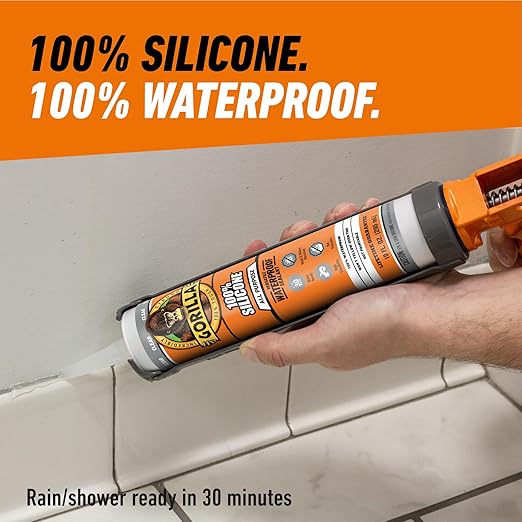 Gorilla 100% Silicone Sealant All Purpose, 10 Ounce Cartridge, Clear (Pack of 2)