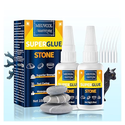 Meuvcol Stone Glue 100g - Marble Glue Heavy Duty for Granite, Artificial Stones & Tile | Clear Waterproof Stone Adhesive for Marble Repair & Craft Projects | Fast Drying, Strong, 6 Precision Nozzle