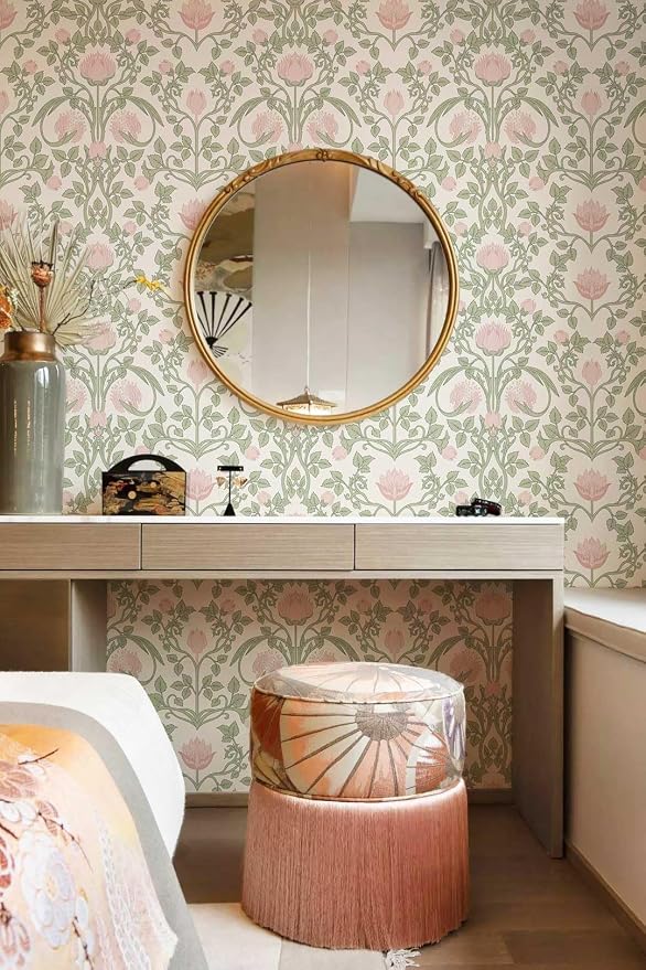 YXTII Floral Wallpaper Peel and Stick 236.2" × 17.3", Pink Contact Paper Self Adhesive Wallpaper for Bedroom Shelf Drawer Liner