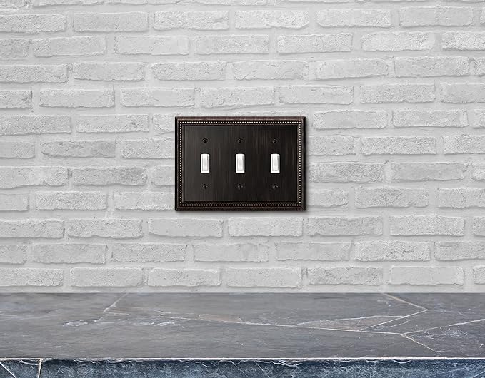 Henne Bery Sunken Pearls Heavy Duty Decorative Wall Plate Switch Plate Outlet Cover (Triple Toggle, Aged Bronze)