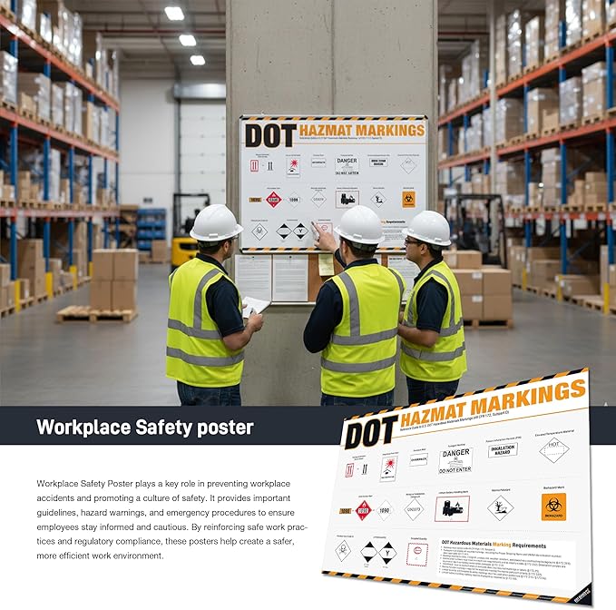 DOT Hazmat Markings Poster – 49 CFR 172 Hazardous Materials Labeling Guide, DOT Shipping Markings Reference Chart for Warehouse, Transportation & HazMat Safety Training