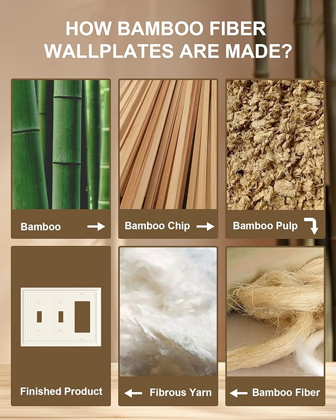 2-Pack Combo Double Toggle/Decorator Outlet Cover Plate, Light Almond Decorative Switch Plates and Outlet Covers, Durable Natural Bamboo Fiber Wall Plate for Electrical Outlet, Receptacle, GFCI Outlet