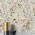 Wallpaper Self-Adhesive Blooming Vintage Colourful Flowers Wall Paper for Bedroom Living Room Cabinet, Peel and Stick Beige Sketch Little Flowers Wallpaper Mural 47.36 sq. feet (393.7"x17.3")