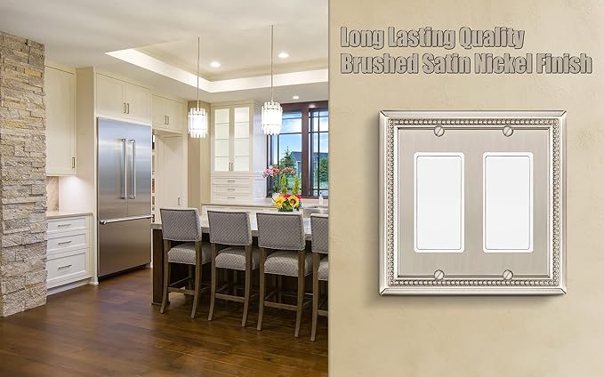 Henne Bery Sunken Pearls Heavy Duty Decorative Wall Plate Switch Plate Outlet Cover (Double Decorator, Satin Nickel)