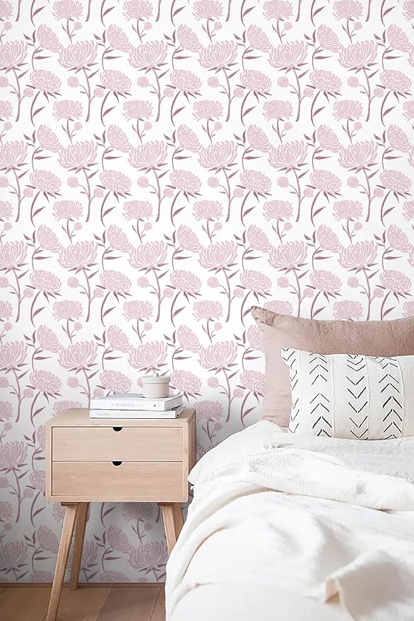 Hopepak Peel and Stick Wallpaper Floral Contact Paper Pink Wall Paper Modern Self Adhesive Removable Vinyl Wallpaper for Bedroom 17.3" x 78.7"