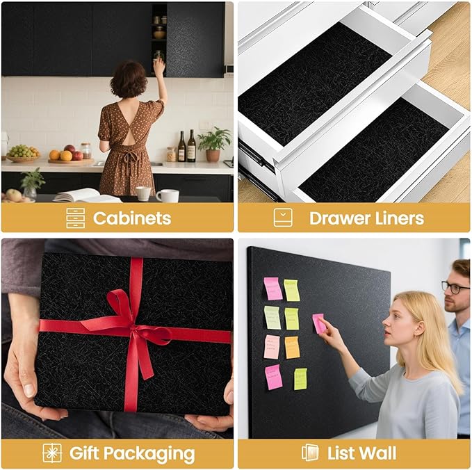 Abyssaly Black Contact Paper Peel and Stick Wallpaper for Cabinets and Drawers Silk Embossed Black Textured Wallpaper Self Adhesive Removable Shelf Liner Walls Decal Vinyl Roll Paper 11.8" X 78.7"