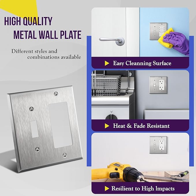 ENERLITES Combination Toggle Light Switch or Decorator Switch Metal Wall Plate, Corrosive Resistant, Size 2-Gang 4.50" x 4.57", 771131, 430 Stainless Steel, UL Listed, Silver