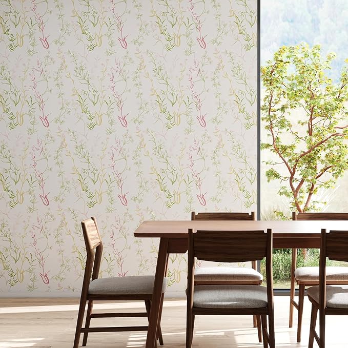 Timeet Floral Wallpaper Peel and Stick Botanical Wildflower Self Adhesive Wall Paper Removable Plant Vine Contact Paper for Living Room Bedroom Accent Decor 17.3" x 200"