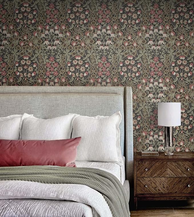 NextWall Tulip Garden Floral Peel and Stick Wallpaper (Ebony & Red Clay)