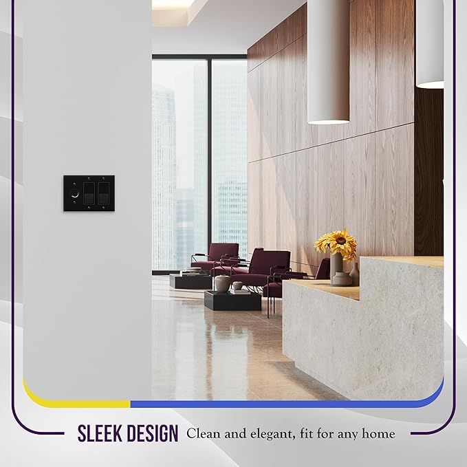 ENERLITES Combination Toggle Light Switch/Decorator Light Switch Plate, Three Gang Wall Plate, Standard Size 3-Gang 4.50" x 6.38", Polycarbonate Thermoplastic, 881132-BK, Black