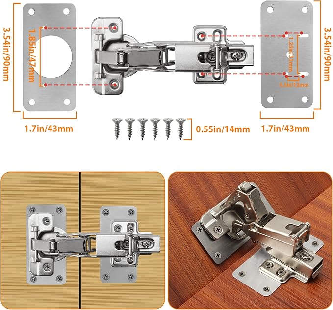 TamBee Cabinet Hinge Repair Plate Kit, Stainless Steel Fixing Plates for Cupboard Door Replacement Rust Resistant Easy to Install, 12 Pcs