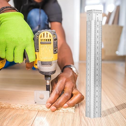 Garneck Multi-Function Stainless Steel Woodworking Measuring Ruler 180mm Right Angle Carpentry Square Ruler Metal Layout Tool for Woodwork and Construction