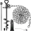SELEWARE Dog Tie Out Stake, Dog Anchor with 15FT Stainless Steel Dog Chain | 15" Long Anti-Rust Heavy Duty Dog Stake for Large Dogs up to 100 lbs, Easy Install with Twist Rod for Yard, Camping Outside