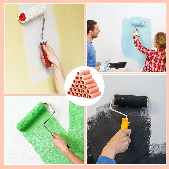 Gisafai 24 Pcs Paint Roller Covers Paint Rollers for Painting Walls Roller Paint Brush 3/8 Inch Nap Microfiber Roller Naps House Painting Supplies Paint Roller Kit for Walls Ceilings (Orange,9 Inch)