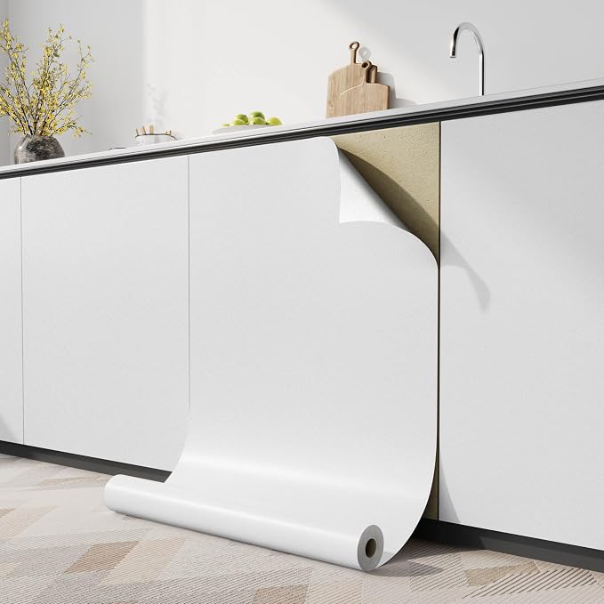 15.7 inch x118 inch White Contatc Paper Self-Adhesive | Removable Wallpaper Easy to Apply Peel and Stick Wallpaper Kitchen Countertop Cabinet Reform Decor Wall paper
