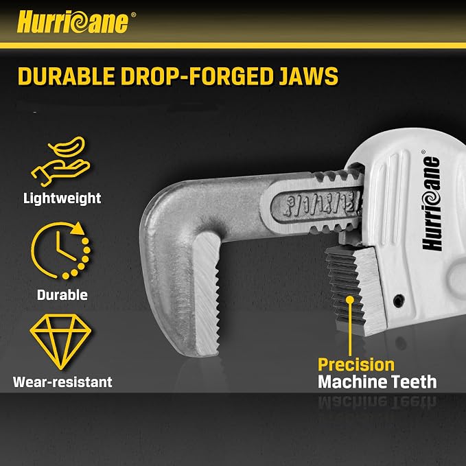 HURRICANE 14-Inch Aluminum Pipe Wrench,Heavy Duty Adjustable Plumbing Wrench,Straight Handle Plumbers Tool,40% Lighter Weight