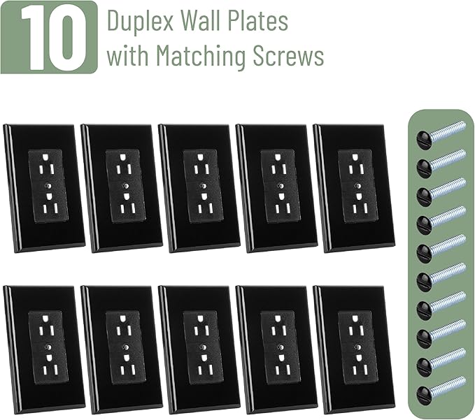 Bates- Duplex Wall Plate, 10 Pack, Black, Electrical Outlet Cover Plates