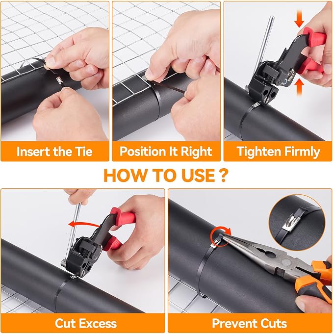 Heavy Steel Cable Tie Gun Tool Set, 2026 Upgraded Stainless Steel Cable Tie Gun with 200pcs Uv Resistant Black Metal Zip Ties Heavy Duty Outdoor Fastening & Cutting for Chain Link Fence, Exhaust Pipe