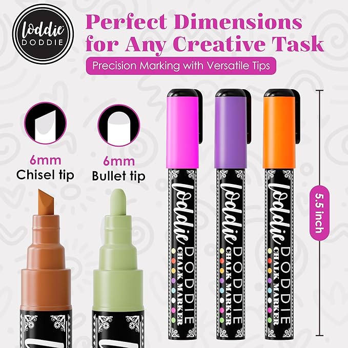 Loddie Doddie Chalk Markers - 10-Pack Earth Tones, 6mm Tips - Erasable Pens for Blackboard & Glass - Reversible Tips for Chalkboard Paint - Vibrant Liquid Chalk Window Markers for Cars & Home Glass