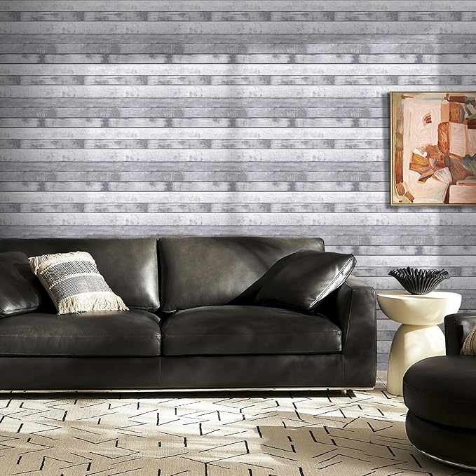COMSTICKC Peel and Stick Faux Wood Wall Panels Shiplap Vintage Gray, 10 Pcs of 12" x 12", Not Real Wood, Thin PVC 3D Fake Wood Self-Adhesive Wall Covering Wallpaper for Interior Farmhouse Decor