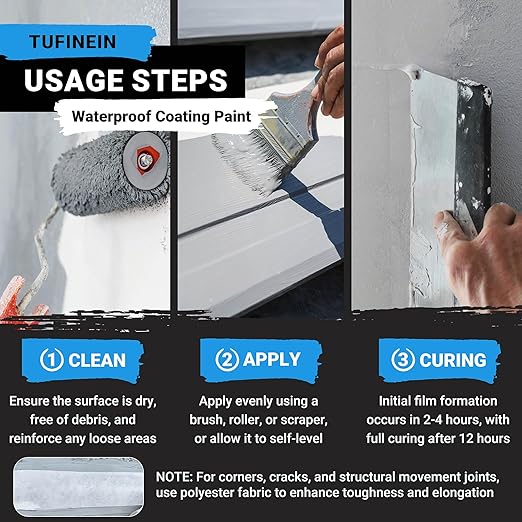 Rubber Liquid Waterproof Sealant, TUFINEIN 53oz/1.5kg Neutral Gray Quick Drying Multi Surface Foundation Leak Repair - Roof Gutters Basement Sealer Waterproof - Indoor & Outdoor Flexible Rubber Paint