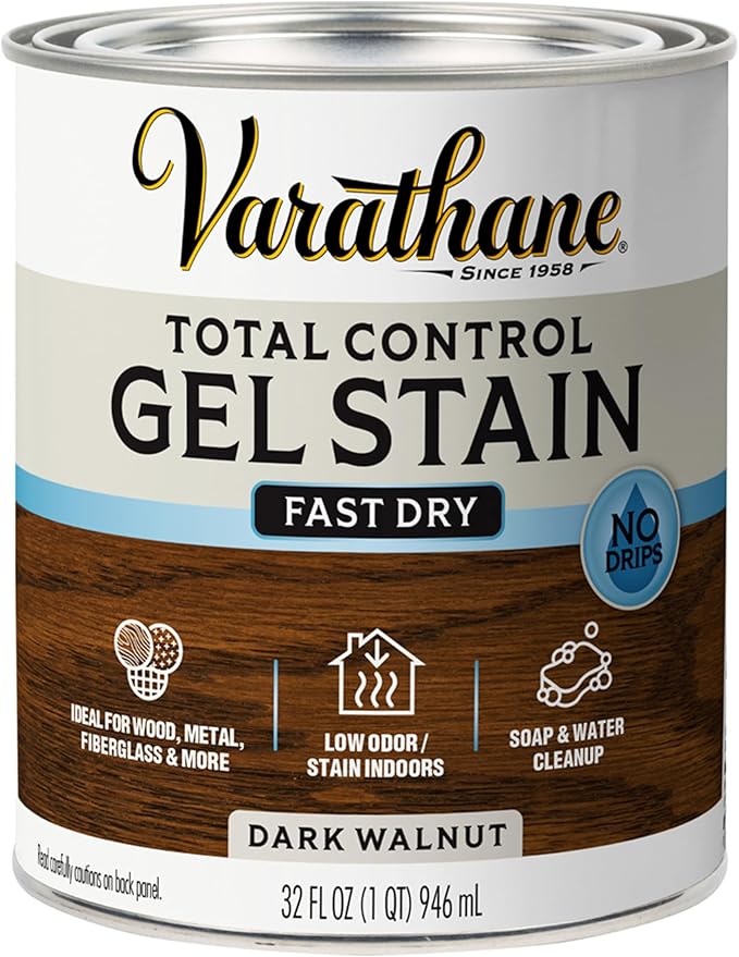 Varathane Total Control Gel Stain | Low Odor Water-Based Formula | Thick Gel Formula for Vertical Surfaces | Ideal for Wood, Metal & Fiberglass | Quart | Dark Walnut