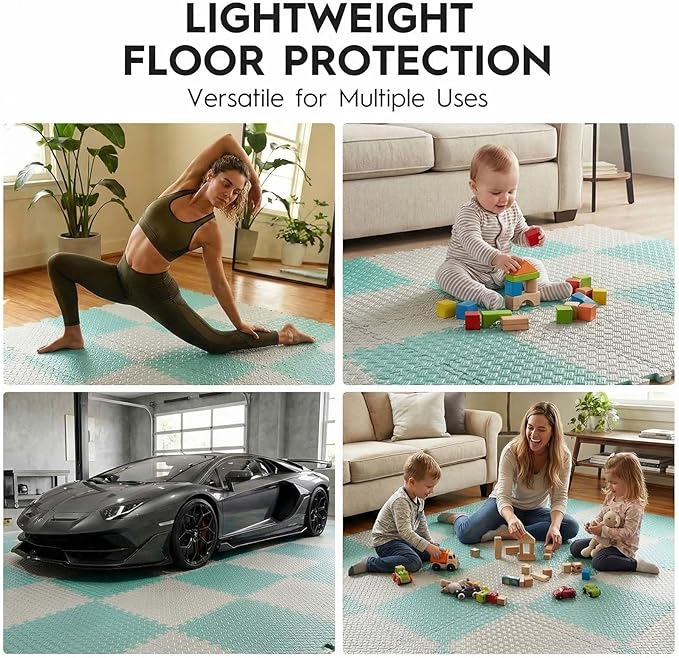 18 Tiles Puzzle Exercise Mat, EVA Interlocking Foam Floor Tiles, Non-Slip, Protective, Water-Resistant Flooring for Home Gym & Workout Equipment, 12.6" x 12.6" x 0.4", 18 Sq Ft