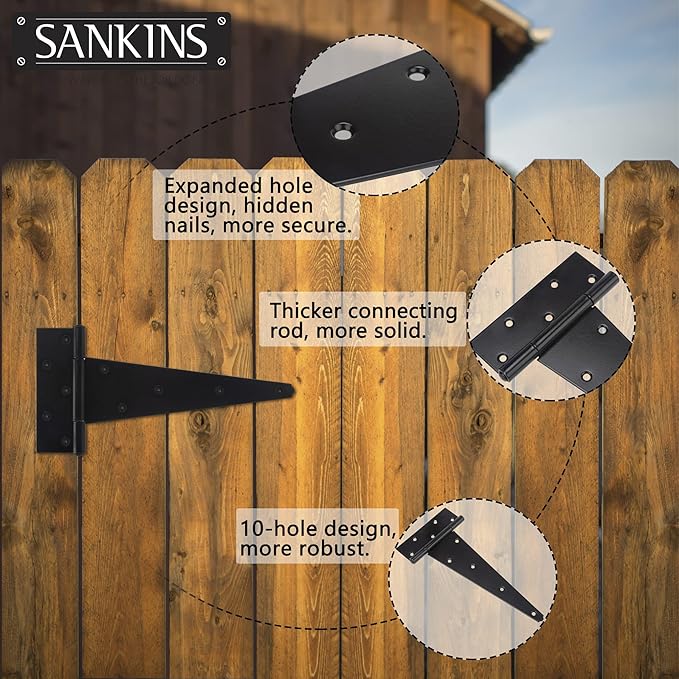 12 Inch T-Strap Shed Door Hinges Heavy Duty, Black Tee Hinge for Wooden Fences, Yard Door, Barn Door Gates, Wrought Hardware Rustproof, 2PCS