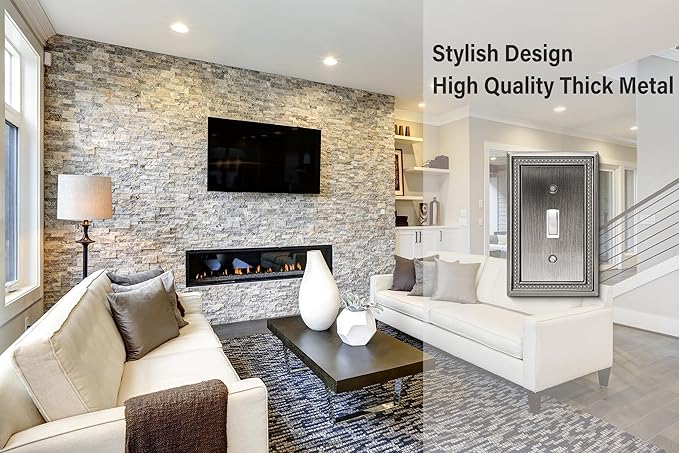 Henne Bery Sunken Pearls Heavy Duty Decorative Wall Plate Switch Plate Outlet Cover (Single Toggle, 3 Pack, Heirloom Silver)